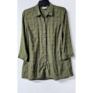 J JILL Green 100% Cotton Long Sleeve Button-Up Women Shirt (S)